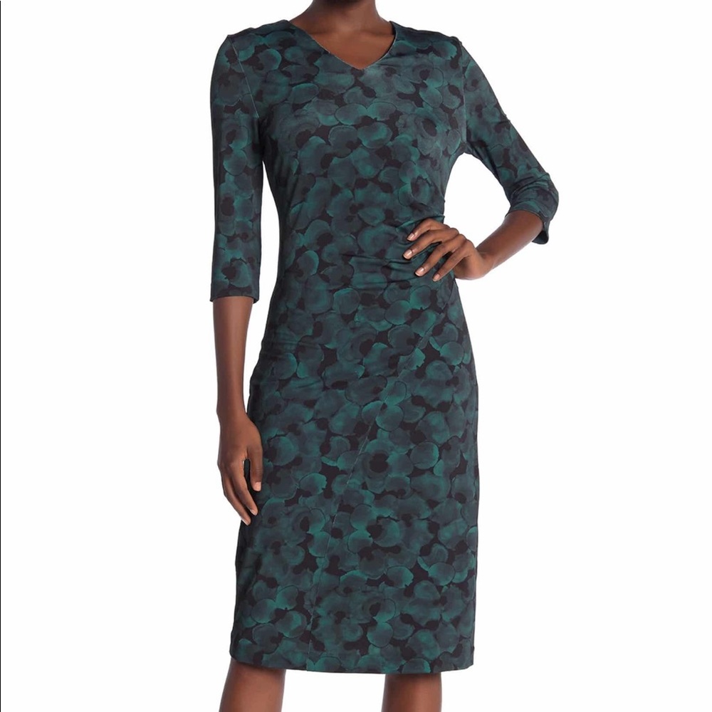 NWT Boss Epona V-Neck 3/4 Sleeve Sheath Midi Dress